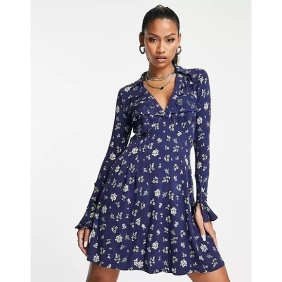 FREE PEOPLE Good Days Floral Mini Dress in Navy NWT - Picture 4 of 4